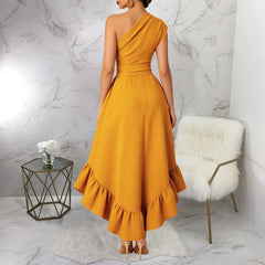 Off Shoulder Ruffle Slit Maxi Dress