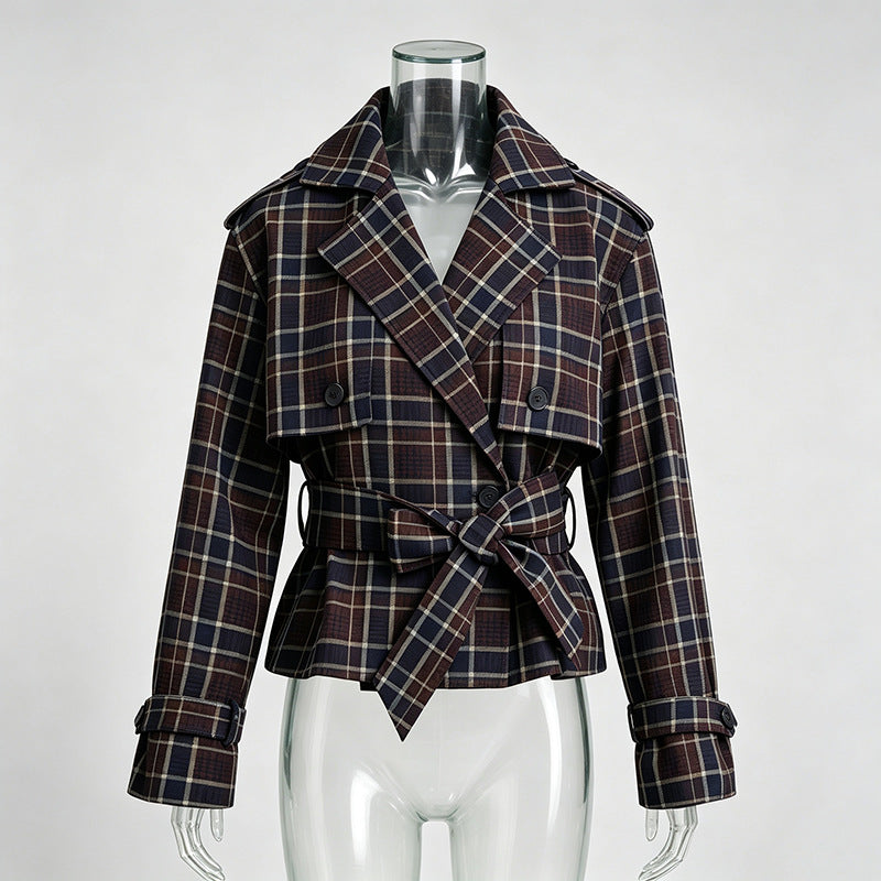 Belted Plaid Cropped Jacket-boutique