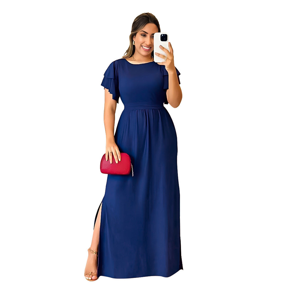 Elegant Solid Color Side Split Maxi Dress