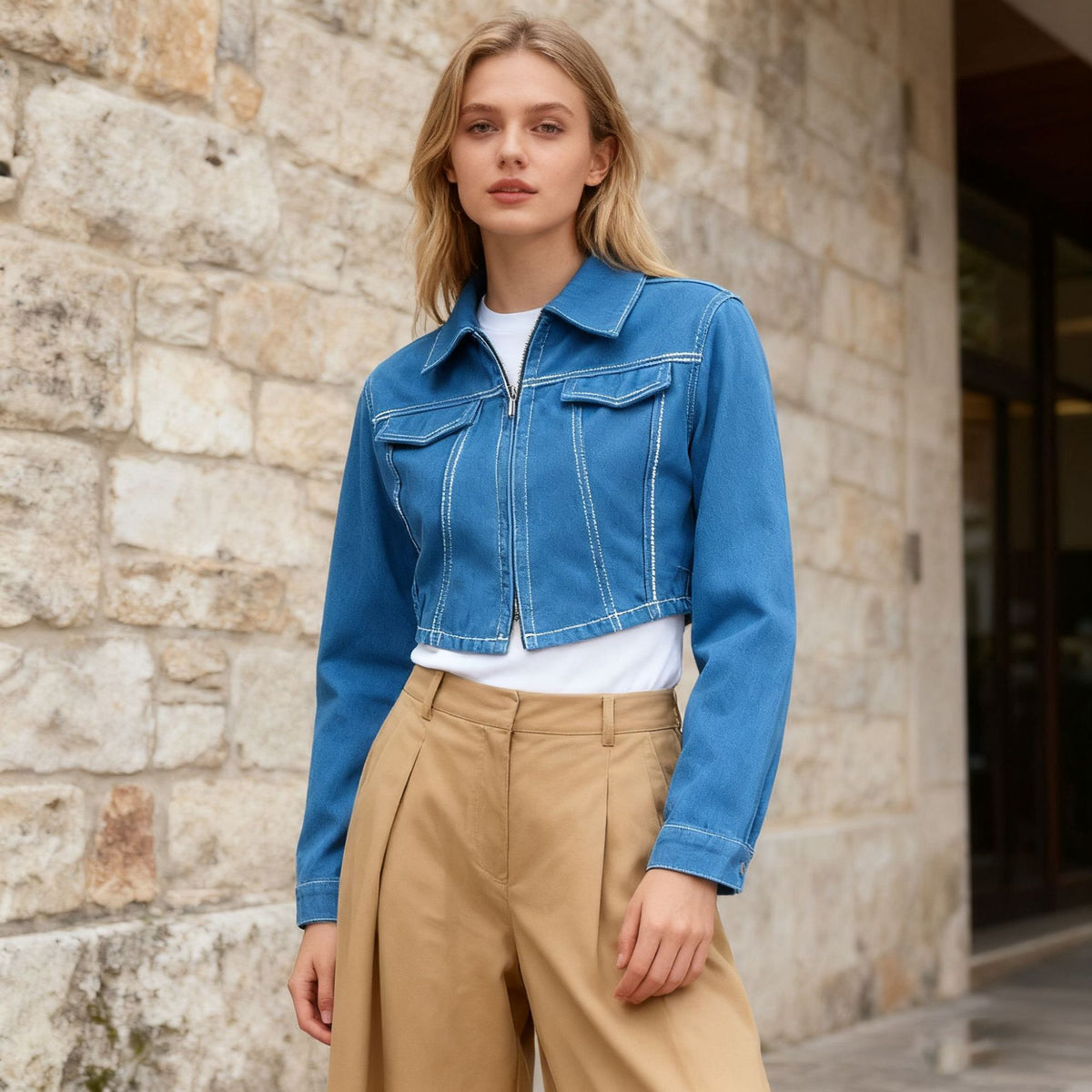 Slim Fit Cropped Denim Jacket
