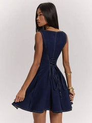 Button Front Denim A Line Mini Dress