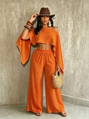 One Shoulder Cropped Top and Pocket Pants Set