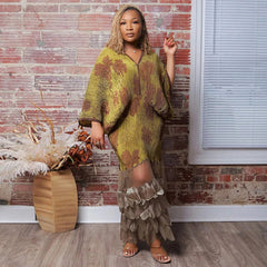 African Print Pleated Floral Maxi Dress