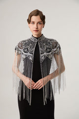 Hand Beaded Sequin Fringe Evening Cape-boutique