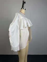 Ruffle Asymmetric Long Sleeve Blouse