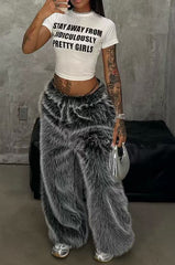 Shaggy Faux Fur Wide Leg Pants