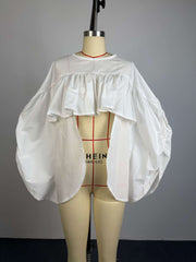 Ruffle Asymmetric Long Sleeve Blouse