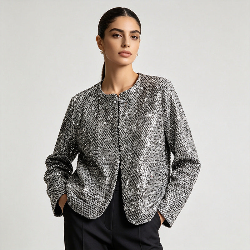 Sequin Panel Long Sleeve Cardigan-boutique