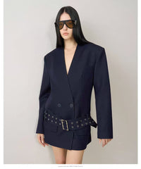Belted Lapel Long Sleeve Blazer-boutique
