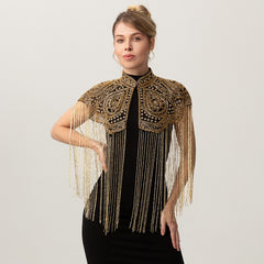 Hand Beaded Long Fringe Evening Cape-boutique