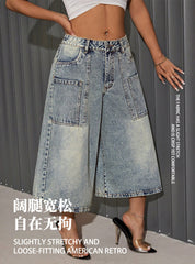 Women's Vintage Wide Leg Denim Bermuda Shorts
