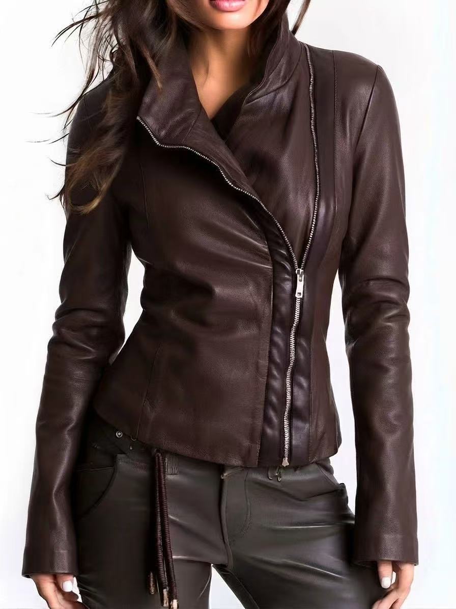 Asymmetric Zip Fitted Faux Leather Jacket