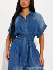 Belted Short Sleeve Wide Leg Jumpsuit