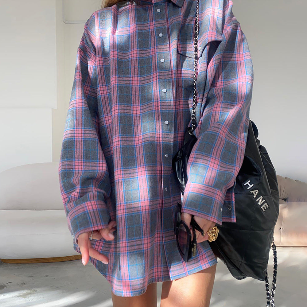 Plaid Collared Oversized Pocket Shirt