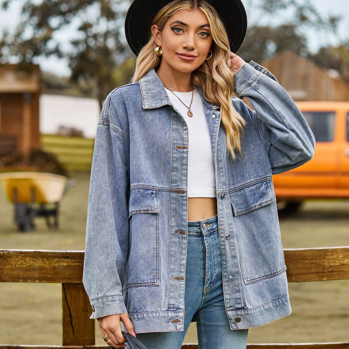 Classic Oversized Detachable Hood Denim Jacket