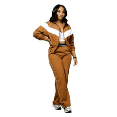 Contrast Panel Zip Jacket and Pants Set
