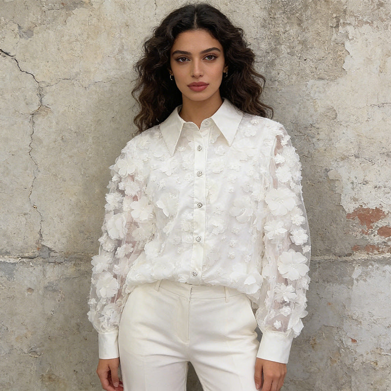 3D Floral Button Up Shirt