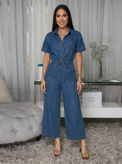 Women's Button Front Denim Jumpsuit