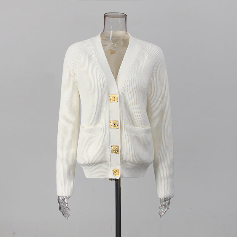 V Neck Single Breasted Casual Cardigan Sweater