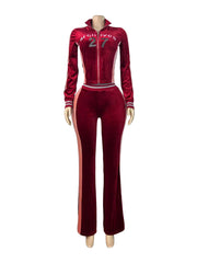 Embroidered Velvet Jacket and Flare Pants Set