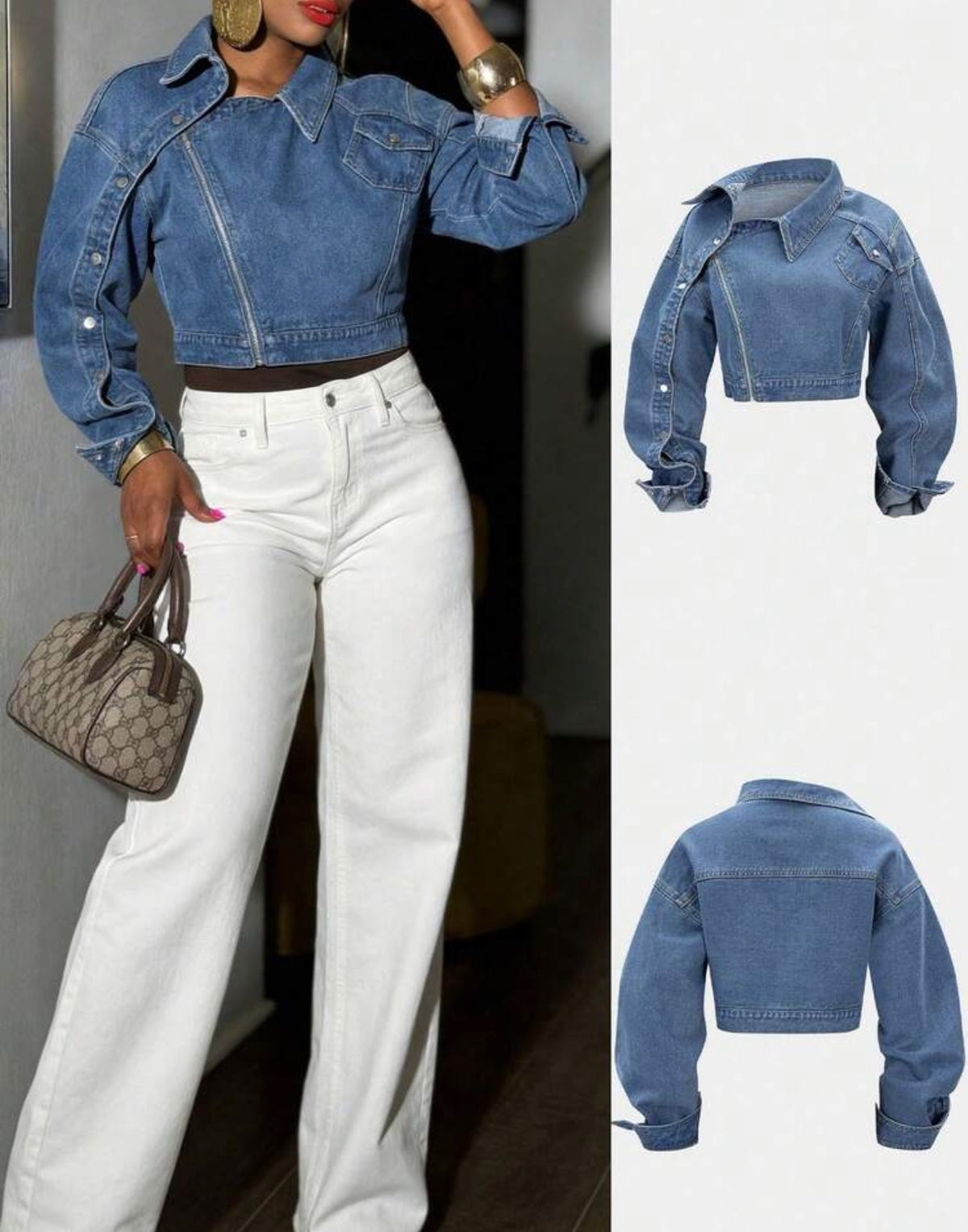 Asymmetric Zip Denim Moto Jacket
