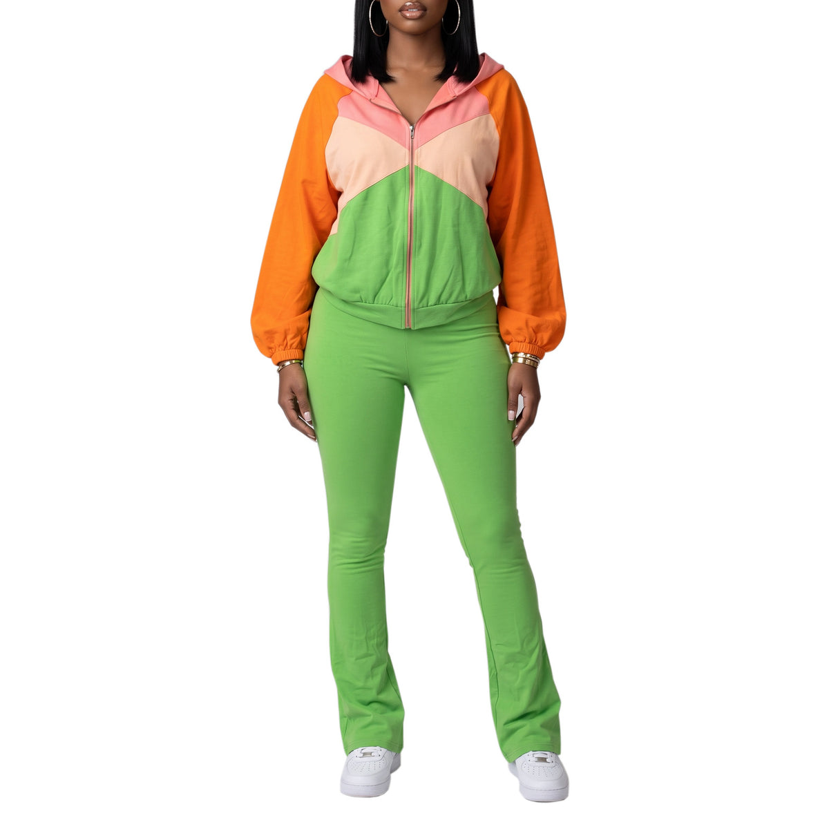 Color Block Zip Jacket and Jogger Pants Set