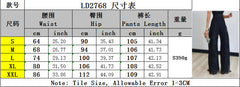 LD2768欧美跨境春夏百搭侧腰精致蕾丝镂空拼接高腰纯色垂感阔腿裤