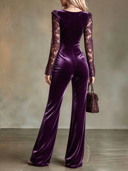 Lace Sleeve Square Neck Wide Leg Jumpsuit