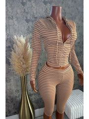 Striped Zip Hoodie and Capri Pants Set