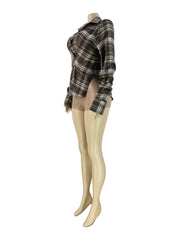 Plaid V Neck Split Sleeve Pullover Blouse