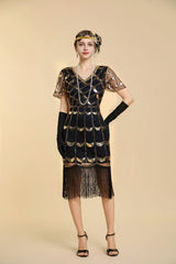 Plus Size Sequin Fringe Short Sleeve Flapper Dress