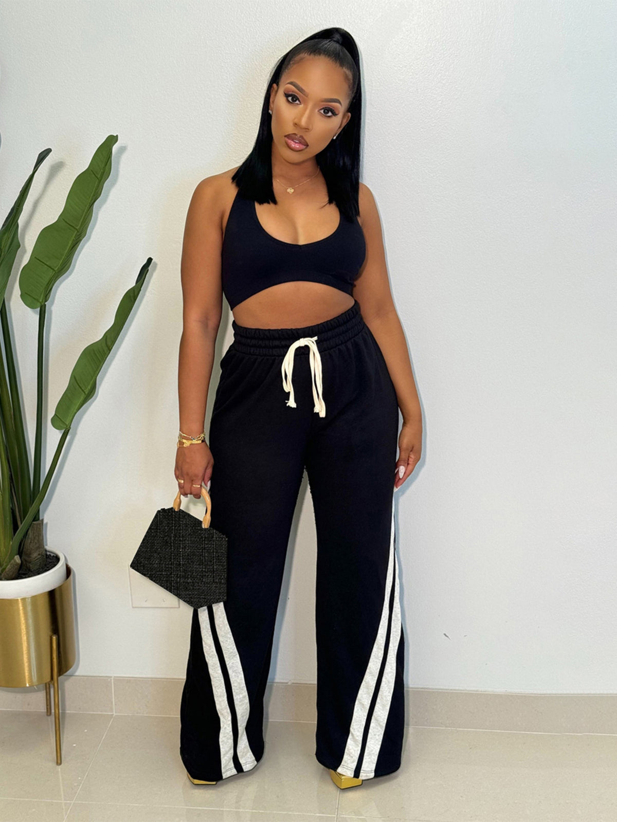 Color Block High Waist Wide Leg Sweatpants