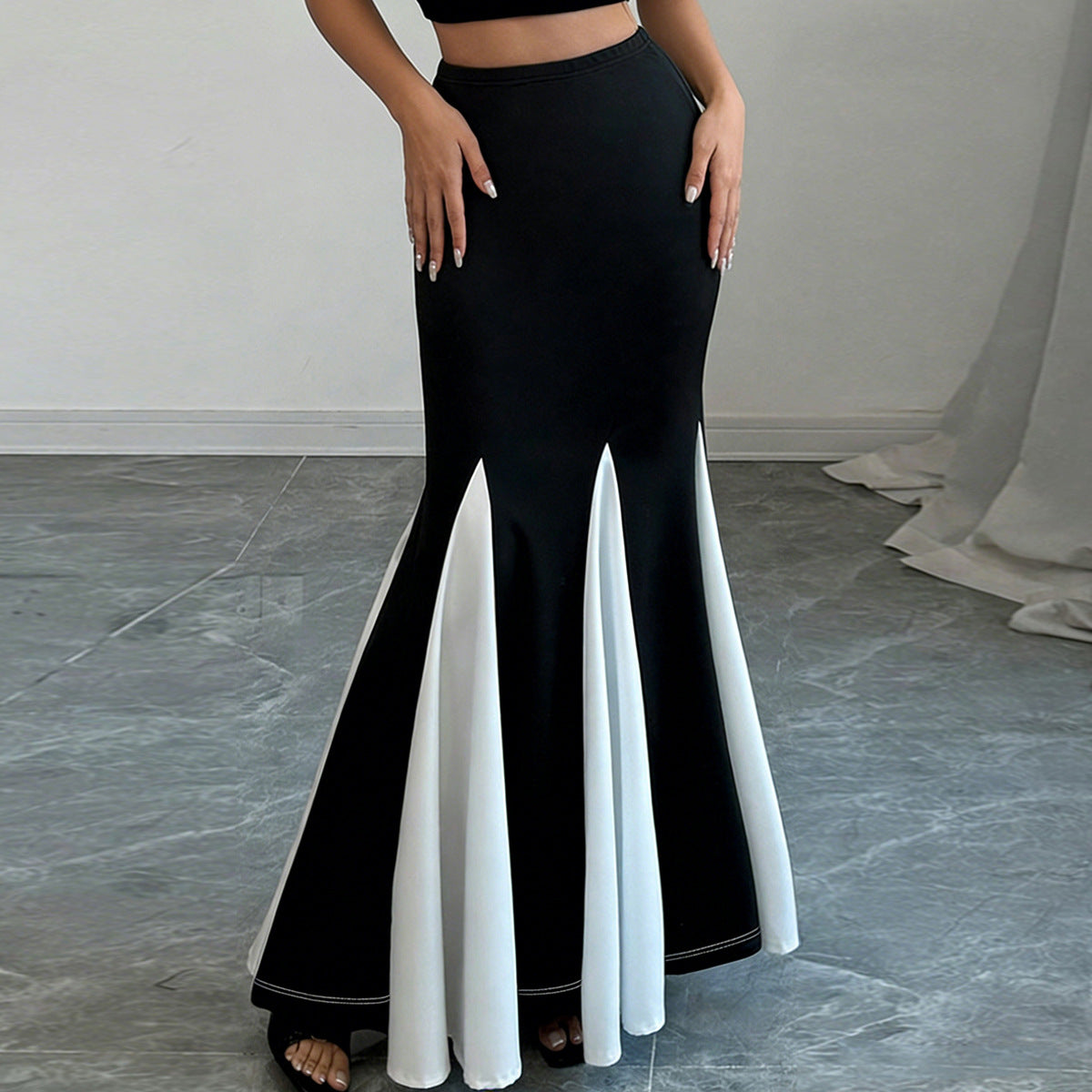 Women's Color Block Mermaid Midi Skirt