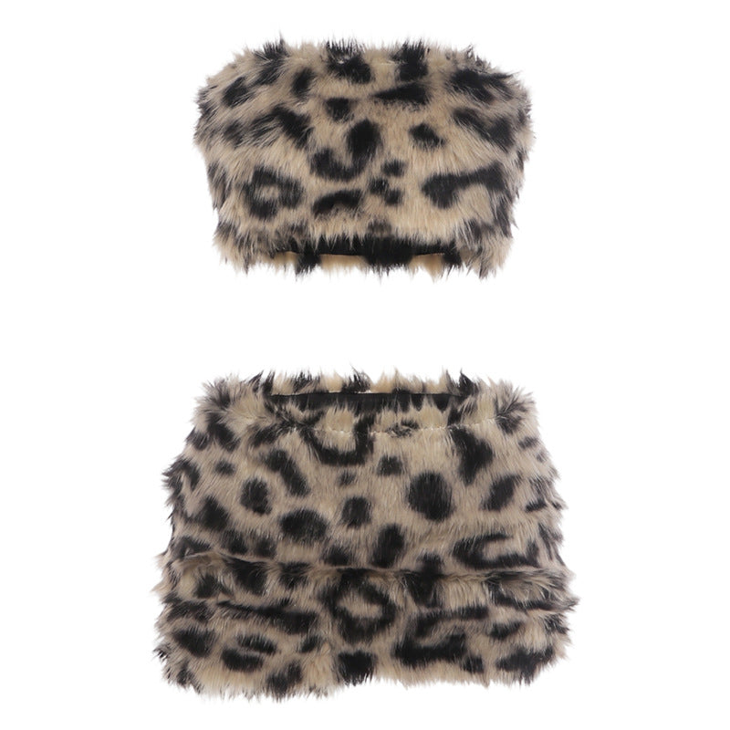 Leopard Strapless Top and Mini Skirt Set