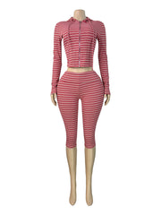 Striped Zip Hoodie and Capri Pants Set