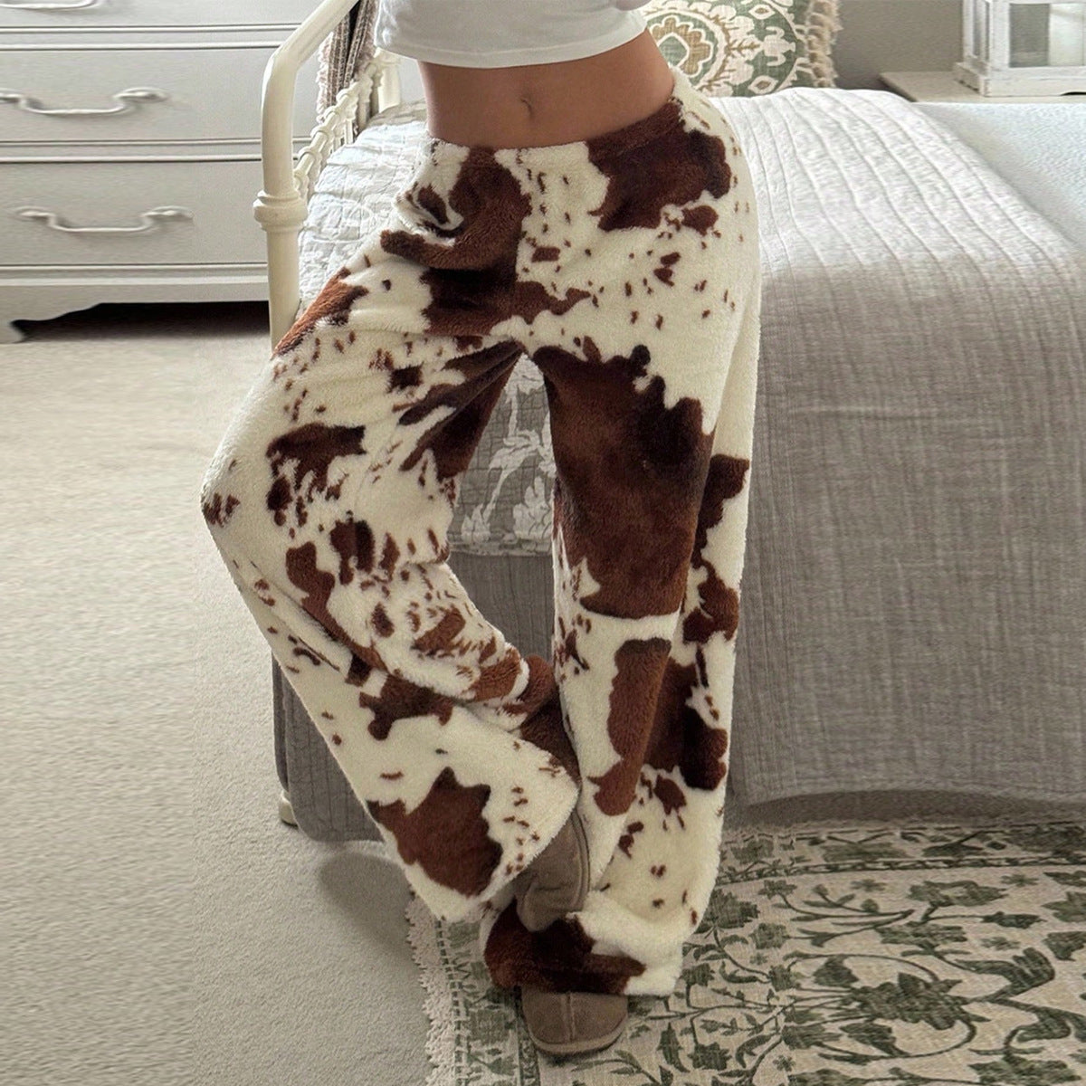 Women's Printed Fleece Wide Leg Pants