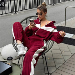 Color Block Zip Hoodie and Jogger Pants Set