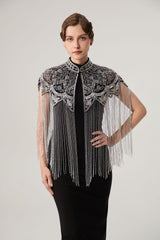 Hand Beaded Sequin Fringe Evening Cape-boutique