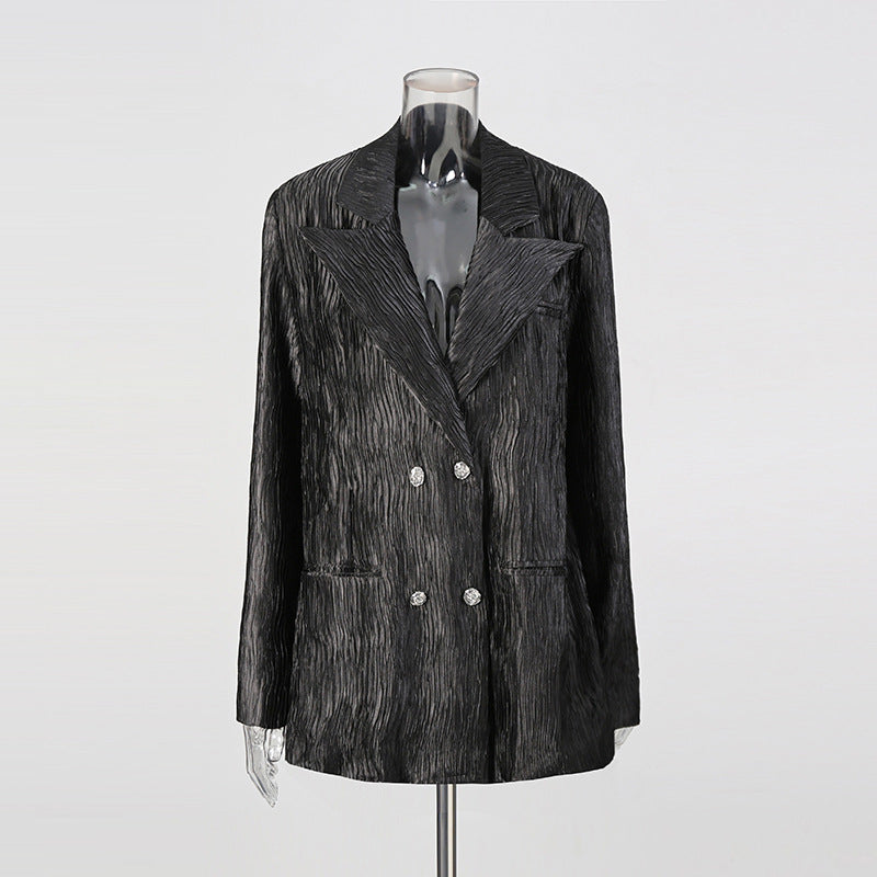 Fashion Folds Pleated Double Breasted Blazer