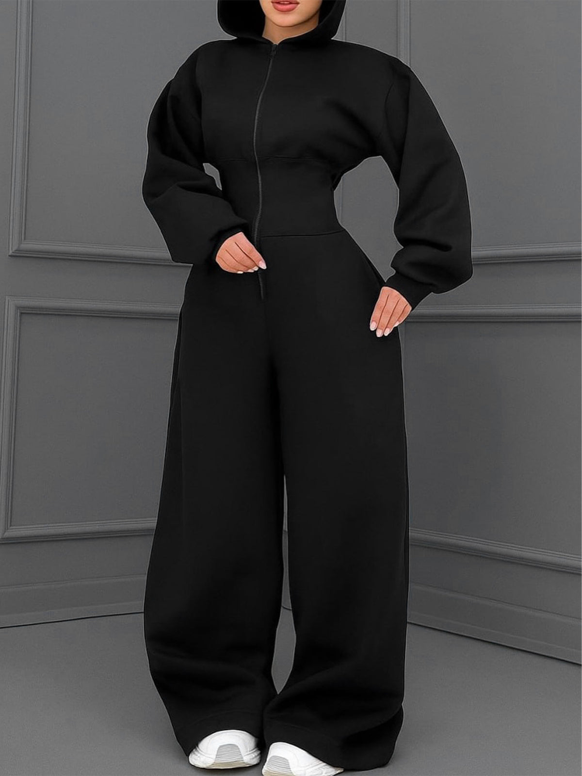 Hooded Zip Front Waist Defined Jumpsuit