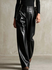 High Waist Wide Leg Faux Leather Pants