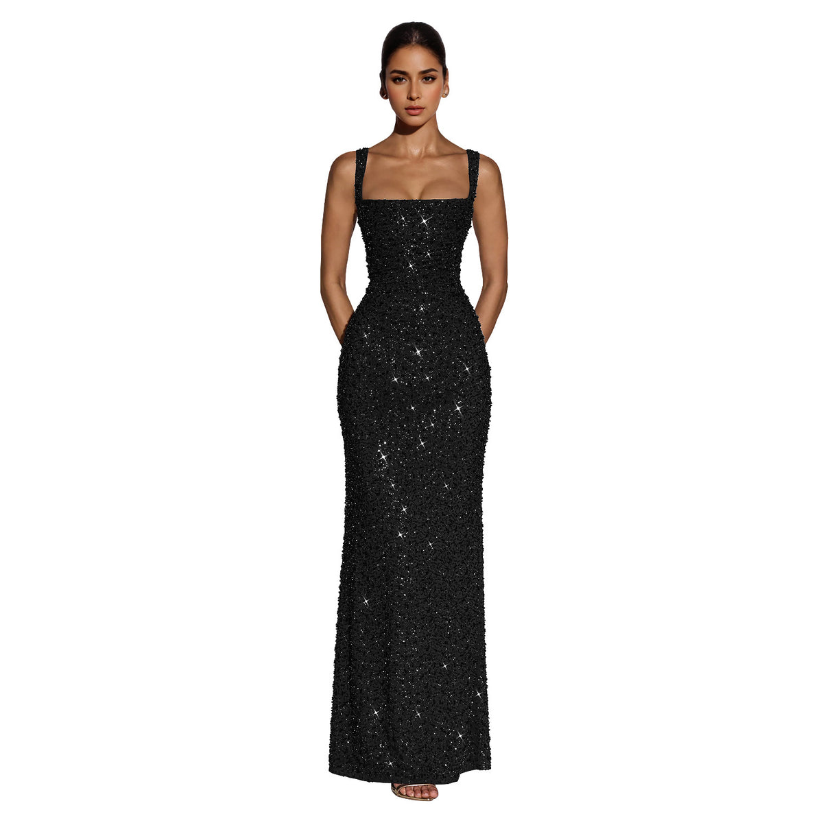 Square Neck Sparkle Maxi Dress