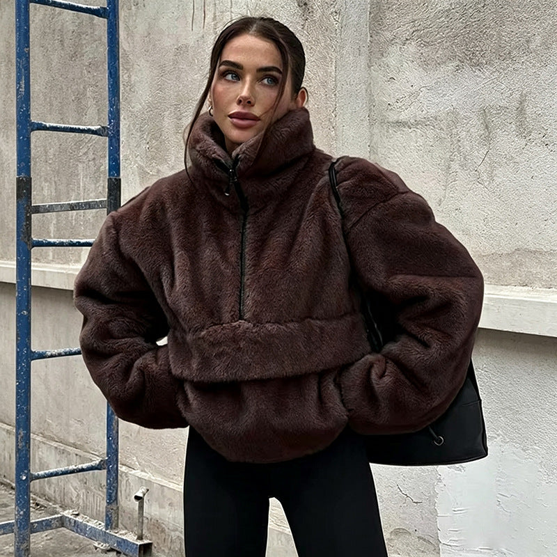 Faux Fur Panel Oversized Sweatshirt-boutique