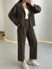 Button Shirt and Straight Leg Pants Set
