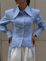 Belted Striped Button Up Shirt