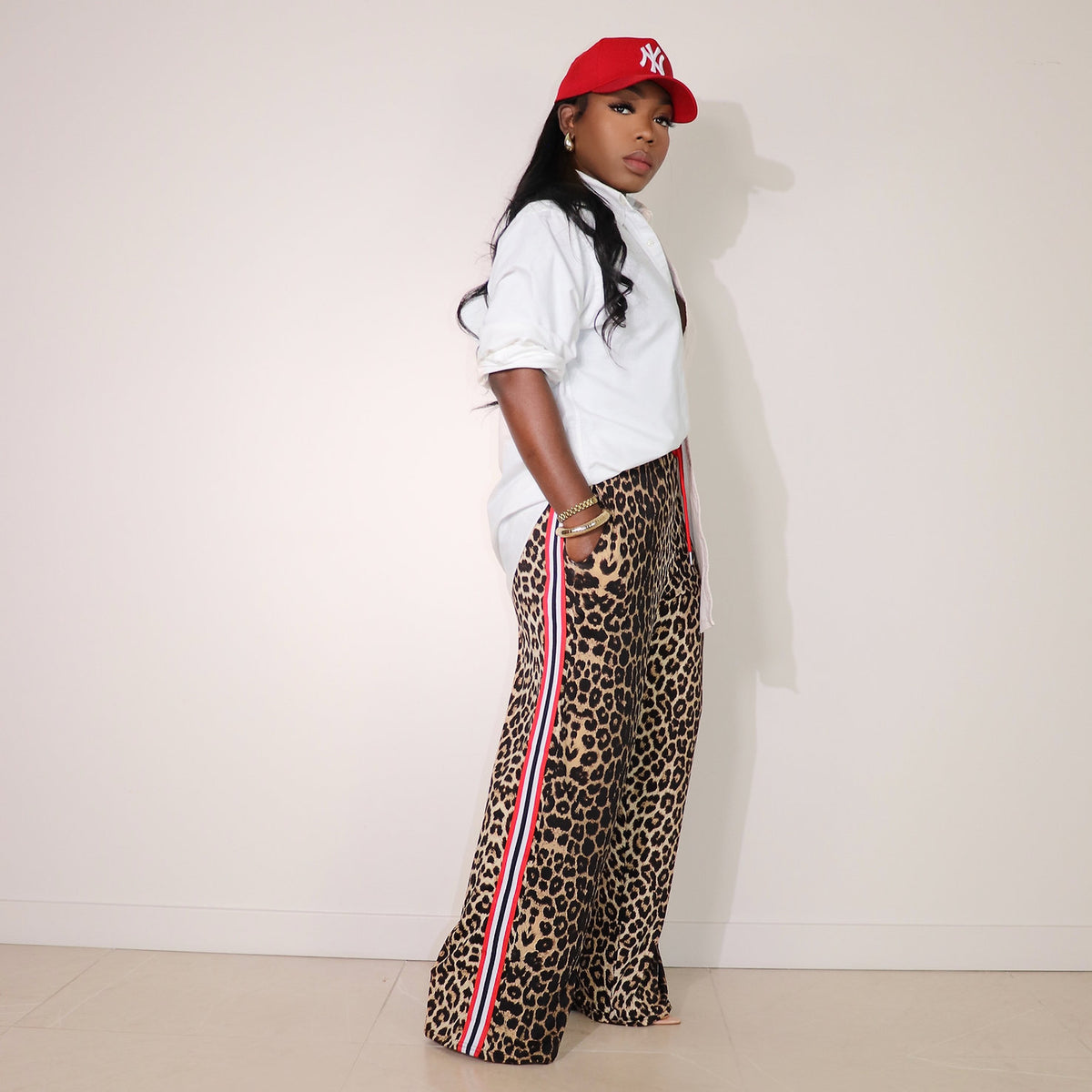 Side Stripe Drawstring Wide Leg Pants