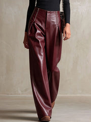 High Waist Wide Leg Faux Leather Pants