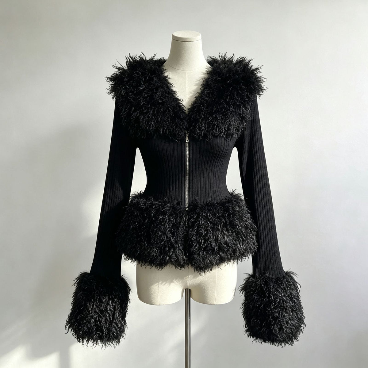 Faux Fur Trim Knit Sweater-boutique