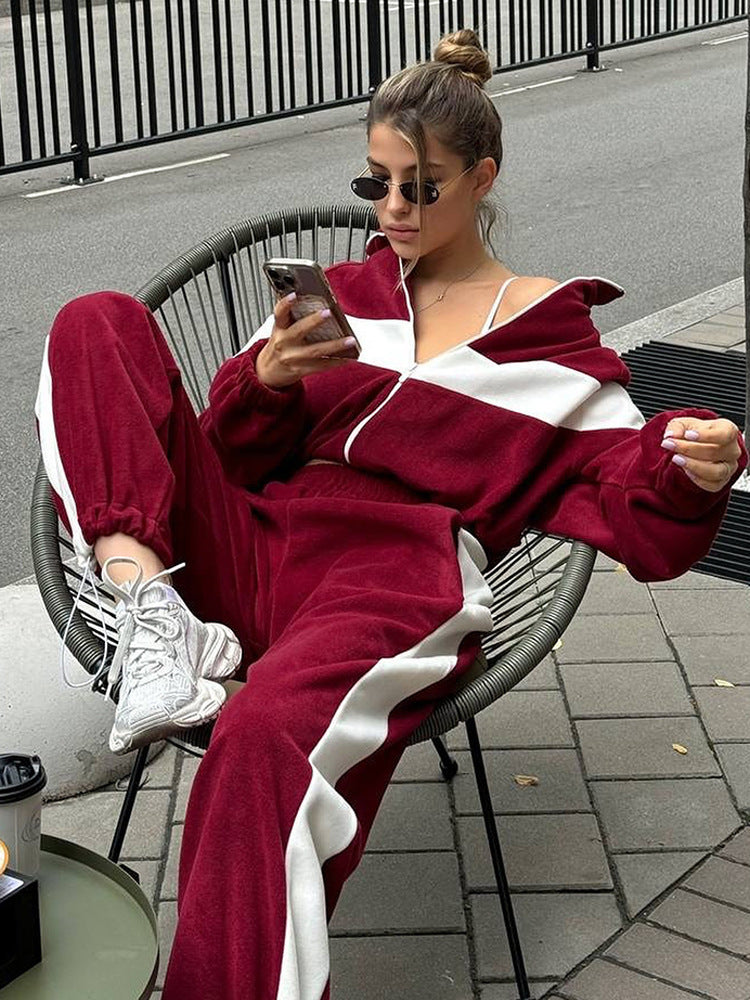 Color Block Zip Hoodie and Jogger Pants Set