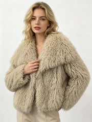 Shaggy Faux Fur Wide Collar Cropped Jacket